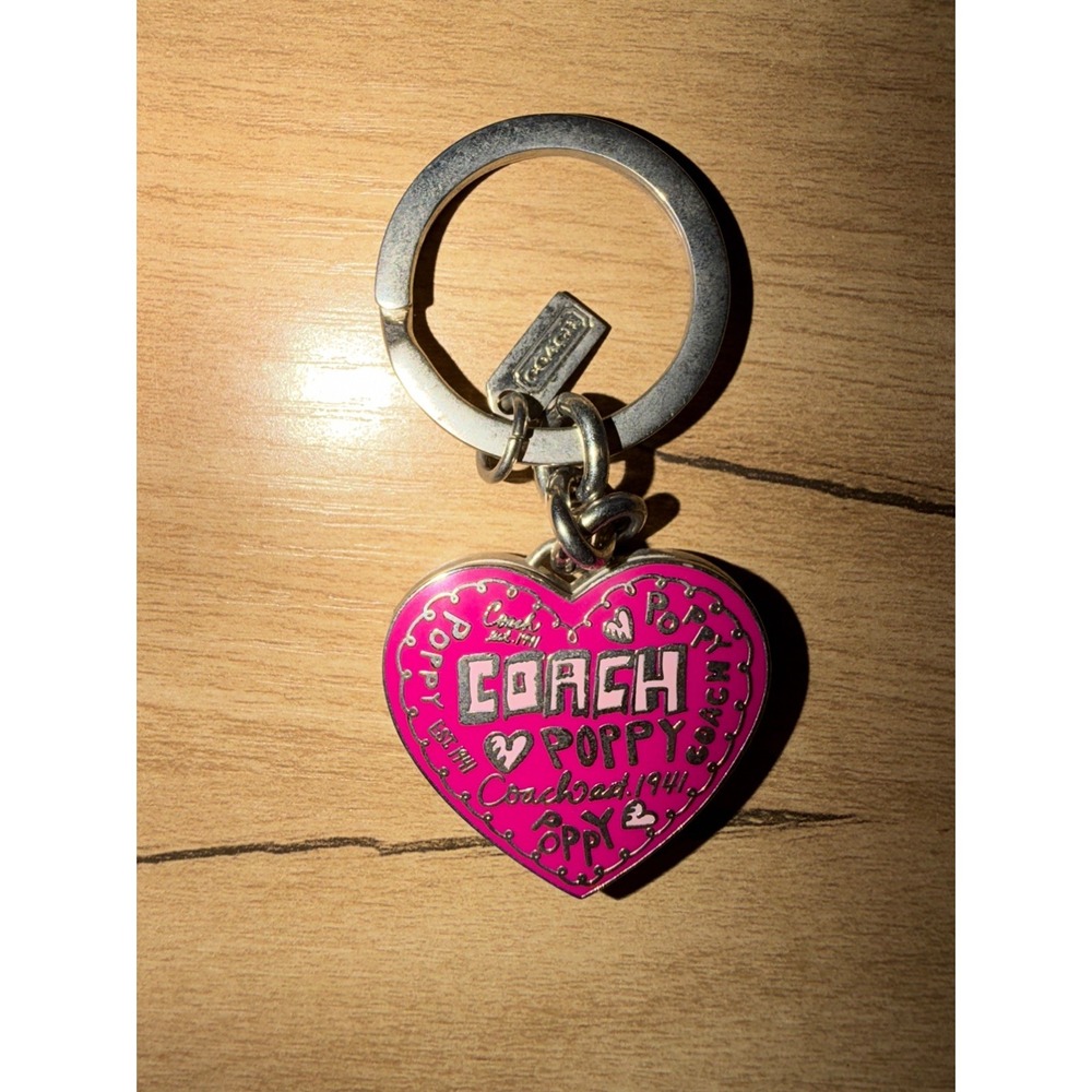 Coach RARE Poppy Heart Photo Frame Locket Key chain Fob